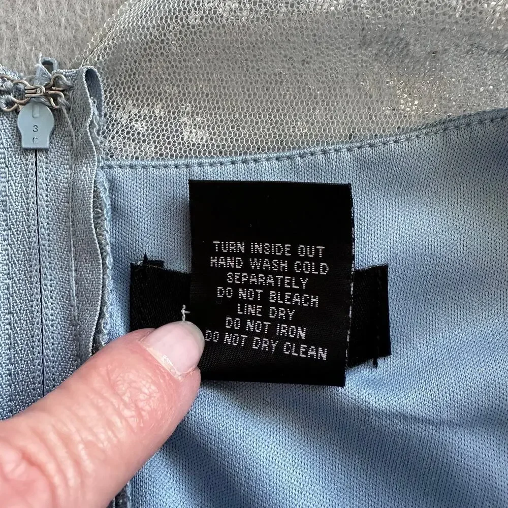 Teeze Me Metallic Foil Pleated V-Neck Gown From David's Bridal Light Blue Sz 5 - Picture 13 of 16